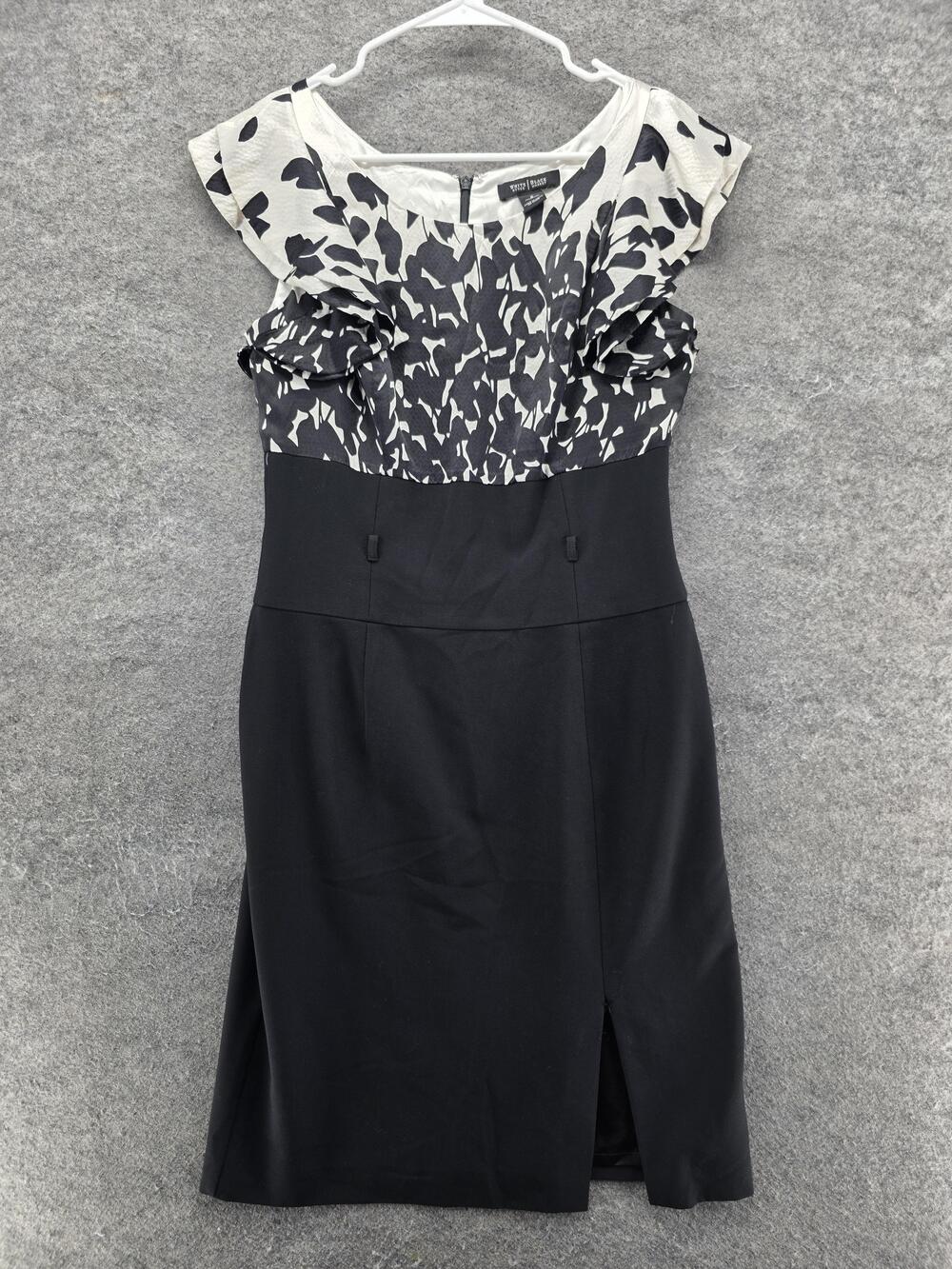 White House Black Market Dress Womens 6 Black Knee Length Sheath Boat Neck